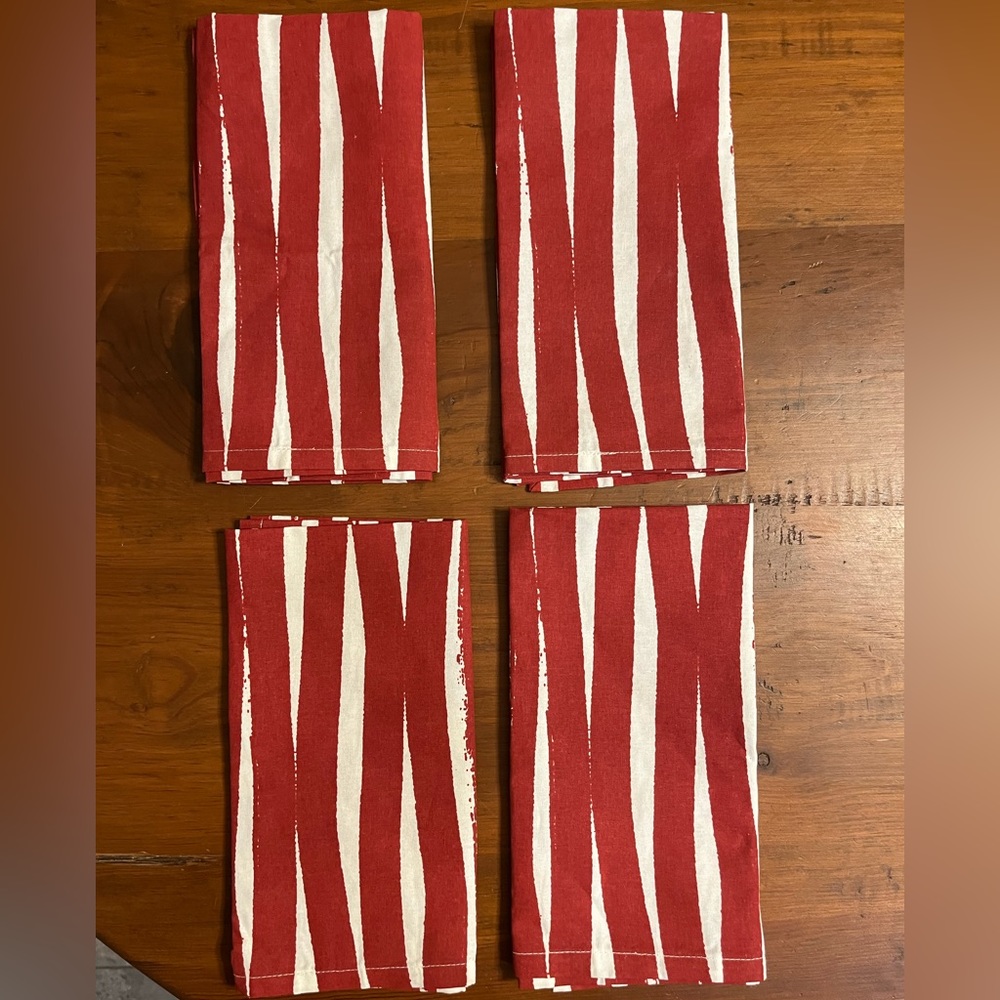 West Elm Red White Zebra Stripe Napkins New Set 4
